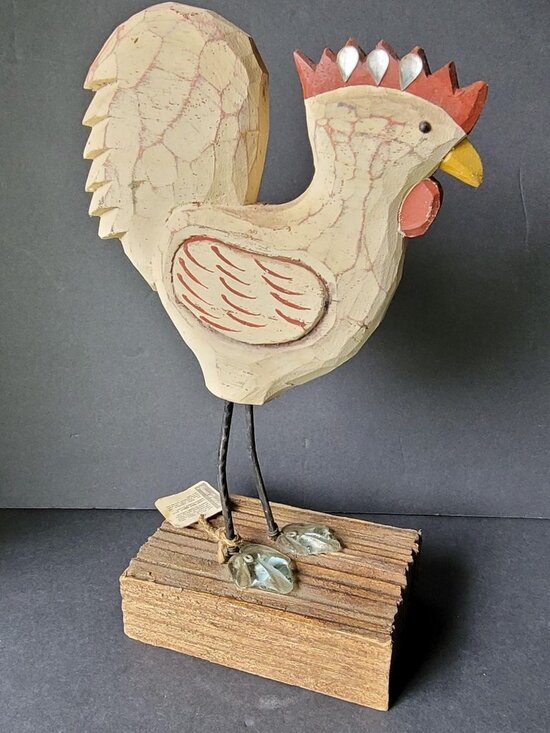 James Haddon Other - James Haddon Wood Rooster Glass Feet Signed 15" Folk Art Hand Carved mixed medi
